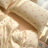 Korean Bow Bedding Sets For Girls 2025 New Duvet Cover Set Queen Full Size Flat Bed Sheet Quilt Cover Pillowcase Kawaii