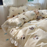 A-Class Skin Friendly Printing Bedding Set With Lace Duvet Cover Bed Sheet Pillowcases Four Piece Set Bedroom Decor Home Textile