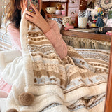 Merry Christmas Blanket Milk Lamb Wool Super Soft Warm Little Furball Design Red Blanket for New Year Christmas Gift for Family