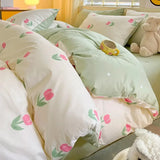 Kawaii Princess Pure Cotton Bedding Set Full Size Lovely Ruffles Single Doubel Duvet Cover Set Girls Woman Cozy Bedding Sets