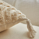 18x18in Boho Throw Pillow Covers Woven Tufted with Tassels Textured Striped Farmhouse Cushion Case for Sofa Living Bed Decor