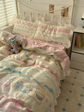 Romantic Floral Dog Cotton Bedding Set Lovely Cartoon Pure Cotton Four-Piece Suite Lace Design Cotton Duvet Cover eet Pillo...