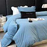 600TC Egyptian Cotton Thickened Brushed Fabric Bedding Set Solid Color Queen Size Duvet Cover Bed Sheets Fitted Sheet Pillowcase