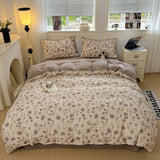 Floral Bedding Set Linen Vintage Duvet Cover Set With Pillowcases Flat Sheet Single Twin Double Queen Size Bedroom Decor Gifts