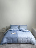 Modern Copenhagen Stripe Bedding Set Pure Cotton Gown Satin Six-Piece Quartet Full Cotton Quilt Cover Bed eet