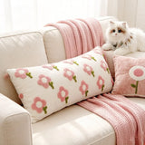 90x35cm Floral Tufted Cushion Cover Soft Plush Throw Pillow Pink Green Home Decor Sofa Bedroom