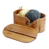 Yarn Bowl for Knitting Wooden Lidded Thread Storage Bowl Double Curling Thread Holder for Quilting Knitting Weaving Crocheting