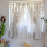 French Cream Style Non Perforated Short Curtain Bedroom Custom Curtains Embroidered Flower Lotus Leaf Edge+Hairball Curtains