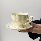 1Set Floral Ceramic Cup and Saucer Tea Set Accessible Luxury Coffee Cup and Saucer Afternoon Tea Cup, Suitable for Home Decoration, Party Party, Breakfast Milk Bread, Afternoon Tea Coffee Cake, Gift Giving