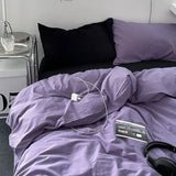 Korean Solid Purple Bedding Set Soft Flat Sheet Duvet Cover Pillowcase Polyester Bed Linen Twin Queen Full Size Quilt Cover Set