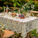 Elegant White Lace 1pc Tablecloth - 100% Polyester Woven Rectangular Table Cover - Machine Made Solid Round Table Linen for Tea Table, Home Decor