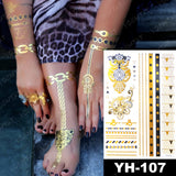 Waterproof Temporary Tattoo Sticker Flowers Mandala Henna Gold Silver Metallic Flash Tatoo Boho Lotus Jewelry Glitter Body Art