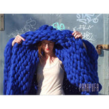 Fashion chunky merino wool blanket thick large yarn roving knitted blanket winter warm throw blankets sofa bed blanket