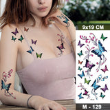 Butterfly Waterproof Temporary Tattoo Stickers Moth Rose Flower Dark Flash Tatto Women Sexy Body Art Arm Neck Fake Tattoos Men