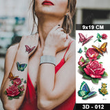 Butterfly Waterproof Temporary Tattoo Stickers Moth Rose Flower Dark Flash Tatto Women Sexy Body Art Arm Neck Fake Tattoos Men