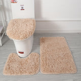 3pcs/set Solid Color Bathroom Mat Set Fluffy Hairs Bath Carpets Modern Toilet Lid Cover Rugs Kit Rectangle 50*80 50*40 45*50cm