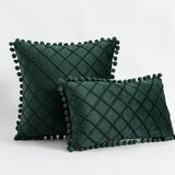 Velvet Waist Throw Pillow with Pompom Solid Color Decorative Cushio Pillow Pink Grey Green Solid Velvet Home Pillowcase