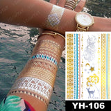 Waterproof Temporary Tattoo Sticker Flowers Mandala Henna Gold Silver Metallic Flash Tatoo Boho Lotus Jewelry Glitter Body Art