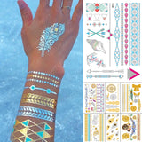 Waterproof Temporary Tattoo Sticker Gold Silver Henna Indian Hand Painted Glitter Tattoos Women Mandala Flower Feather Body Art