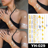 Waterproof Temporary Tattoo Sticker Flowers Mandala Henna Gold Silver Metallic Flash Tatoo Boho Lotus Jewelry Glitter Body Art