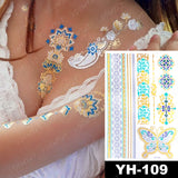 Waterproof Temporary Tattoo Sticker Flowers Mandala Henna Gold Silver Metallic Flash Tatoo Boho Lotus Jewelry Glitter Body Art