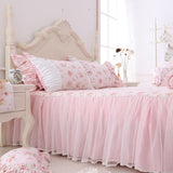 Korean style fresh garden flower bedding set dream princess cotton lace bedskirt ruffles pillowcase duvet cover set HM03A