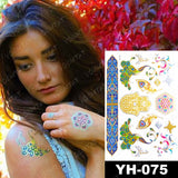 Waterproof Temporary Tattoo Sticker Flowers Mandala Henna Gold Silver Metallic Flash Tatoo Boho Lotus Jewelry Glitter Body Art