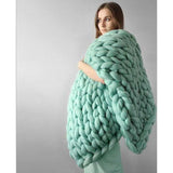 Fashion chunky merino wool blanket thick large yarn roving knitted blanket winter warm throw blankets sofa bed blanket