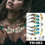 Waterproof Temporary Tattoo Sticker Gold Silver Henna Indian Hand Painted Glitter Tattoos Women Mandala Flower Feather Body Art