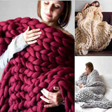 Fashion chunky merino wool blanket thick large yarn roving knitted blanket winter warm throw blankets sofa bed blanket