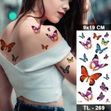 Butterfly Waterproof Temporary Tattoo Stickers Moth Rose Flower Dark Flash Tatto Women Sexy Body Art Arm Neck Fake Tattoos Men