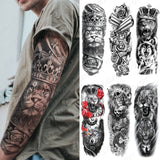 Large Arm Sleeve Tattoo Lion Crown King Rose Waterproof Temporary Tatoo Sticker Wild Wolf Tiger Men Full Skull Totem Fake Tatto