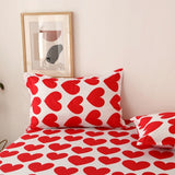 Fitted Bed Sheet with Pillowcase Red Heart Printed White Color drap housse 180x200cm Sheet on Elastic