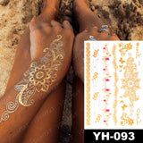 Waterproof Temporary Tattoo Sticker Flowers Mandala Henna Gold Silver Metallic Flash Tatoo Boho Lotus Jewelry Glitter Body Art