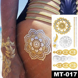 Waterproof Temporary Tattoo Sticker Flowers Mandala Henna Gold Silver Metallic Flash Tatoo Boho Lotus Jewelry Glitter Body Art