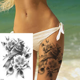 Black Flower Rose Waterproof Temporary Bird Snake Sexy Body Arm Leg Gem Henna Tattoo Fashion Big Fake Sleeve Sticker