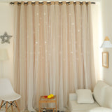 Double Layer Stars Blackout Curtains Pink Tull For Kids Room Sheer Curtains for Living Room Girl's Bedroom Window Treatments