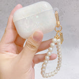 Dreamy White Glossy Shell Pearl Bracelet Keychain Earphone Soft case For Apple Airpods 1 2 Pro 3 Wireless Headset Box Cover