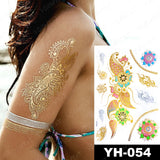 Waterproof Temporary Tattoo Sticker Flowers Mandala Henna Gold Silver Metallic Flash Tatoo Boho Lotus Jewelry Glitter Body Art