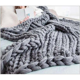 Fashion chunky merino wool blanket thick large yarn roving knitted blanket winter warm throw blankets sofa bed blanket