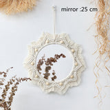 Round Macrame Decorative Wall Mirror for Boho Home Decor Makeup Aesthetic Living Room Bedroom Christmas Wedding Decoration Gift