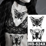 Butterfly Waterproof Temporary Tattoo Stickers Moth Rose Flower Dark Flash Tatto Women Sexy Body Art Arm Neck Fake Tattoos Men