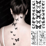 Butterfly Waterproof Temporary Tattoo Stickers Moth Rose Flower Dark Flash Tatto Women Sexy Body Art Arm Neck Fake Tattoos Men