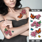 Butterfly Waterproof Temporary Tattoo Stickers Moth Rose Flower Dark Flash Tatto Women Sexy Body Art Arm Neck Fake Tattoos Men