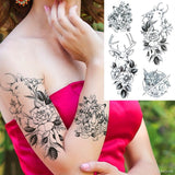 Black Flower Rose Waterproof Temporary Bird Snake Sexy Body Arm Leg Gem Henna Tattoo Fashion Big Fake Sleeve Sticker