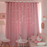 Double Layer Stars Blackout Curtains Pink Tull For Kids Room Sheer Curtains for Living Room Girl's Bedroom Window Treatments