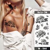 Butterfly Waterproof Temporary Tattoo Stickers Moth Rose Flower Dark Flash Tatto Women Sexy Body Art Arm Neck Fake Tattoos Men