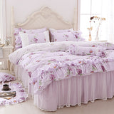 Korean style fresh garden flower bedding set dream princess cotton lace bedskirt ruffles pillowcase duvet cover set HM03A