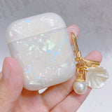 Dreamy White Glossy Shell Pearl Bracelet Keychain Earphone Soft case For Apple Airpods 1 2 Pro 3 Wireless Headset Box Cover