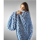 Fashion chunky merino wool blanket thick large yarn roving knitted blanket winter warm throw blankets sofa bed blanket